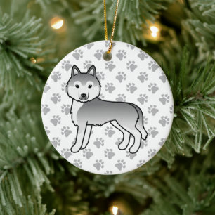 Zilveren Siberische Husky Schattige Cartoon Hond Keramisch Ornament
