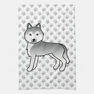 Zilveren Siberische Husky Schattige Cartoon Hond Theedoek