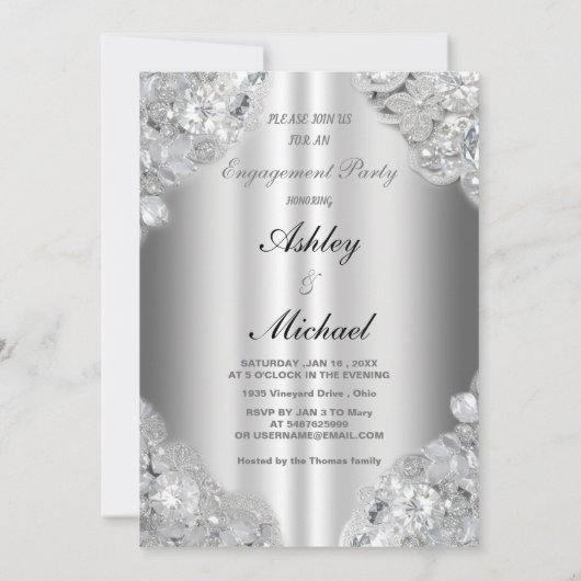 Zilveren sieraden verlovingsfeest chique glitter kaart (Achterkant)