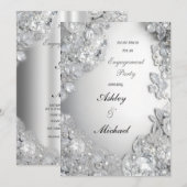Zilveren sieraden verlovingsfeest chique glitter kaart (Voorkant / Achterkant)