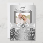 Zilveren Sierboog & Bloem 25e Huwelijksjubileum Kaart (Voorkant)