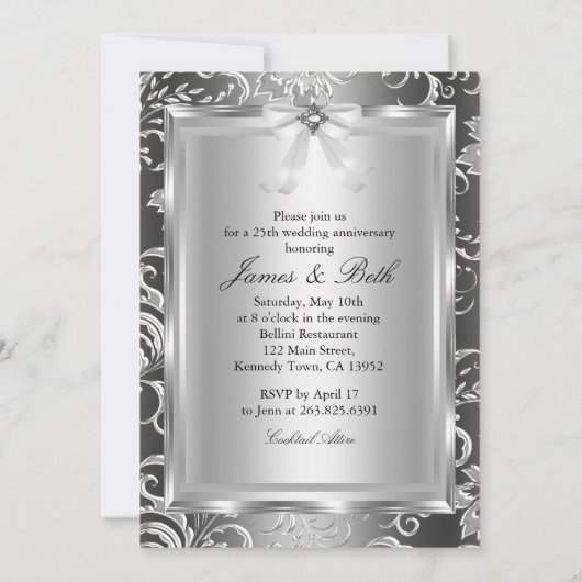 Zilveren Sierboog & Bloem 25e Trouwdag Kaart (Achterkant)