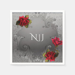 Zilveren Sieroud Vintage Fancy Rode Rozen Bruiloft Servetten