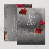 Zilveren sierrozen  Red Roses Save the Date Aankondigingskaart (Voorkant / Achterkant)