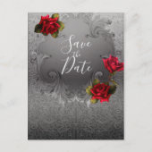 Zilveren sierrozen  Red Roses Save the Date Aankondigingskaart (Voorkant)