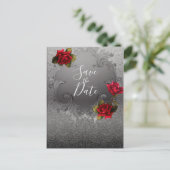 Zilveren sierrozen  Red Roses Save the Date Aankondigingskaart (Staand voorkant)