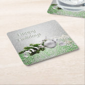 Zilveren Siervoorwerp Witte Lint Kerstpapier Kartonnen Onderzetters (Schuin)