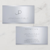 Zilveren Sjabloon Modern Monogrammed Professional Visitekaartje (Voorkant / Achterkant)
