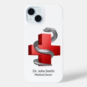 Zilveren slang Rode Medisch Kruis Symbool iPhone 15 Case