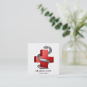 Zilveren slang Rode Medisch Kruis Symbool Vierkante Visitekaartje (Staand voorkant)