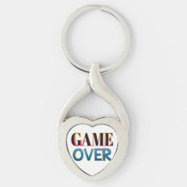 Zilveren sleutelhanger met tekst "Game Over" in ve