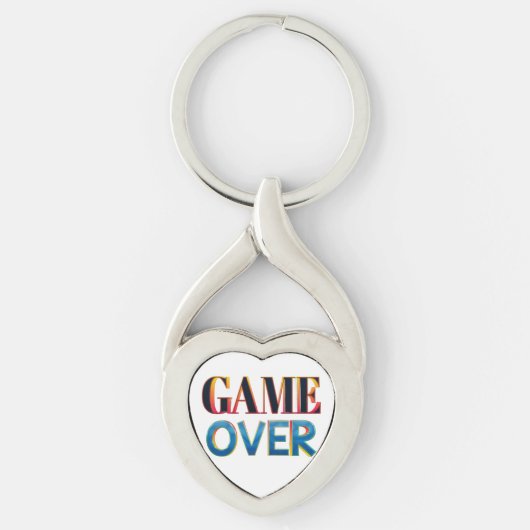 Zilveren sleutelhanger met tekst "Game Over" in ve (Voorkant)