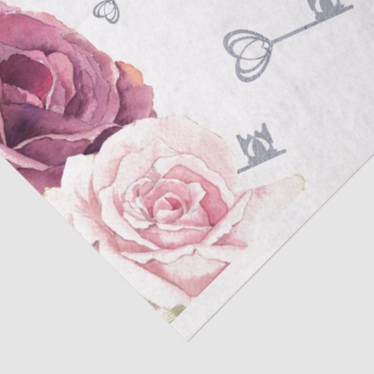 Zilveren Sleutels & Bloemen Trouwpapier Tissuepapier (Detail)