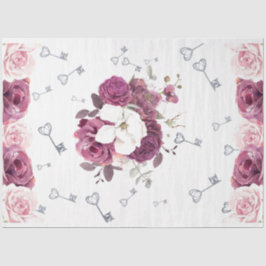 Zilveren Sleutels & Bloemen Trouwpapier Tissuepapier