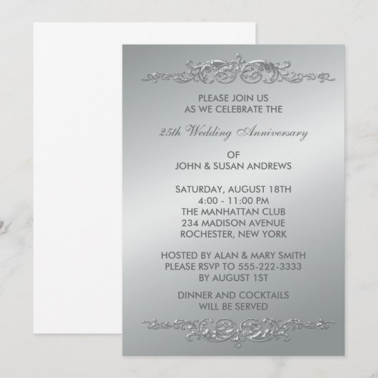 Zilveren Slierten 25e Huwelijksverjaardag Kaart (Voorkant / Achterkant)