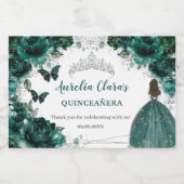 Zilveren Smaragd Bloem Quinceañera Verjaardags Fav Sparkling Wijnetiket (Enkel label)