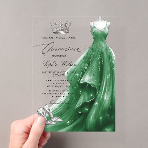 Zilveren Smaragd Jurk Prinses Quinceañera Acryl Uitnodigingen
