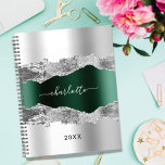 Zilveren smaragdgroene agaat marmeren naam script  planner<br><div class="desc">Faux zilver en smaragdgroen metaal en geagd,  marmer stone print als achtergrond Personaliseer en voeg jouw naam toe. De naam wordt geschreven met een modern handgeschreven stijlmanuscript met letters.</div>