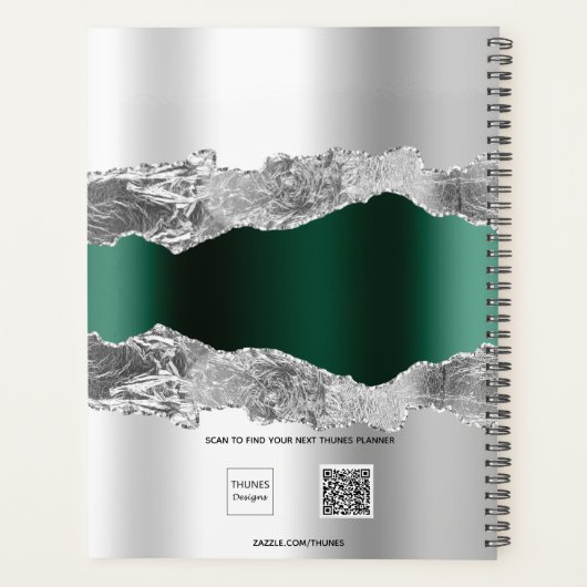 Zilveren smaragdgroene agaat marmeren naamscript 2 planner (Achterkant)