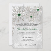 zilveren smaragdgroene sneeuwvlokken winterbruilof kaart (Voorkant)