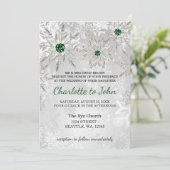 zilveren smaragdgroene sneeuwvlokken winterbruilof kaart (Staand voorkant)