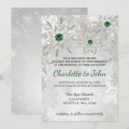 zilveren smaragdgroene sneeuwvlokken winterbruilof kaart