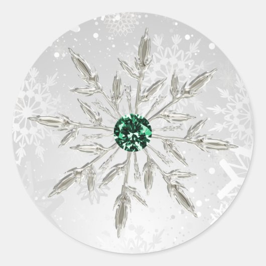 zilveren smaragdgroene sneeuwvlokken winterbruilof ronde sticker (Voorkant)