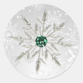 zilveren smaragdgroene sneeuwvlokken winterbruilof ronde sticker