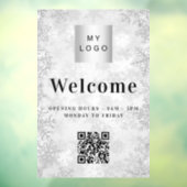 Zilveren sneeuw bedrijf logo welkom openings QR-co Raamsticker (Vel 3)