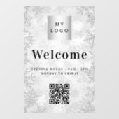 Zilveren sneeuw bedrijf logo welkom openings QR-co Raamsticker (Vel)