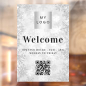 Zilveren sneeuw bedrijf logo welkom openings QR-co Raamsticker (Vel 2)