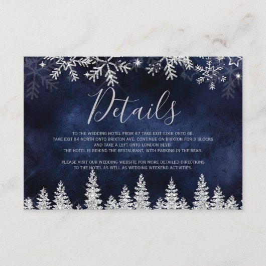 Zilveren sneeuw pijnboom marine Kerstmis winter de Informatiekaartje (Voorkant)