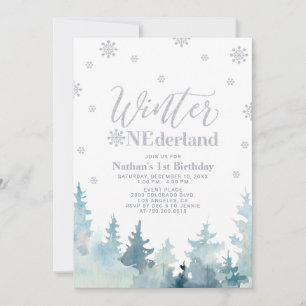 Zilveren Sneeuw Winter onederland 1e verjaardagsfe Kaart