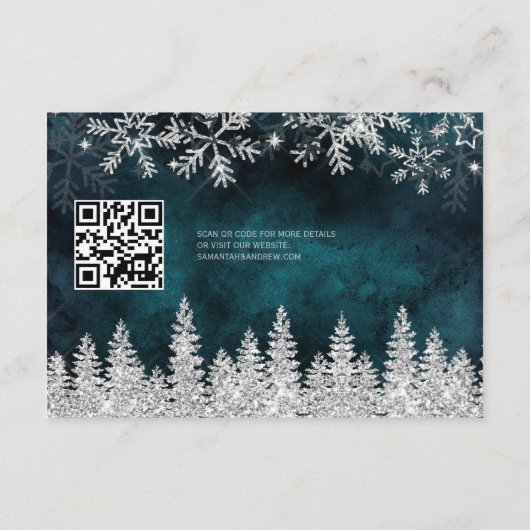 Zilveren sneeuwden blauwgroen Kerstwinter details Informatiekaartje (Achterkant)