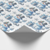 Zilveren Sneeuwmannen Cadeaupapier (Hoek)