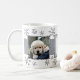 Zilveren Sneeuwvlok 2 Foto Monogram Kerstmis Koffiemok