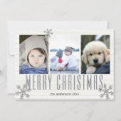 Zilveren Sneeuwvlok 3 Fotocollage Merry Feestdagenkaart (Voorkant)