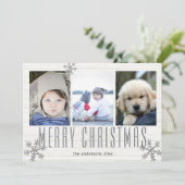 Zilveren Sneeuwvlok 3 Fotocollage Merry Feestdagenkaart (Staand voorkant)