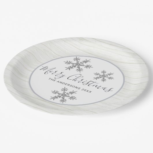 Zilveren sneeuwvlok chique vakantie elegante parti papieren bordje (Gekanteld)