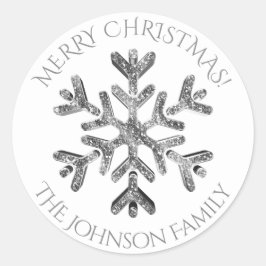 Zilveren sneeuwvlok Elegante Glitter Look Christma Ronde Sticker