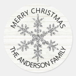 Zilveren Sneeuwvlok Faux Glitter Modern Stijlvol Ronde Sticker