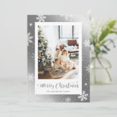 Zilveren Sneeuwvlok Foto Kerstkaart (Staand voorkant)
