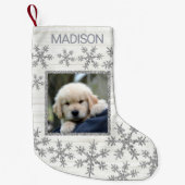 Zilveren sneeuwvlok leuk Kinder of huisdieren foto Kleine Kerstsok (Voorkant)