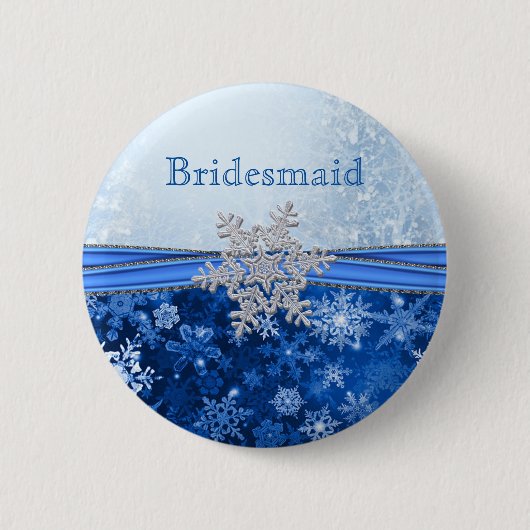 Zilveren sneeuwvlok op blauw Bridesmaid Ronde Button 5,7 Cm (Voorkant)