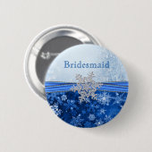 Zilveren sneeuwvlok op blauw Bridesmaid Ronde Button 5,7 Cm (Voorkant /achterkant)