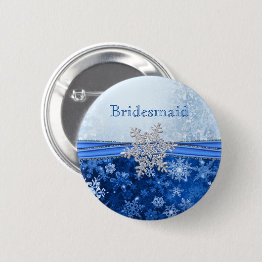 Zilveren sneeuwvlok op blauw Bridesmaid Ronde Button 5,7 Cm (Voorkant /achterkant)
