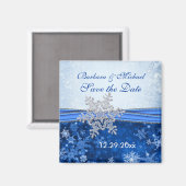 Zilveren sneeuwvlok op blauw Save the Date Magnet (Voorkant / Achterkant)