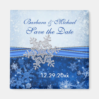Zilveren sneeuwvlok op blauw Save the Date Magnet