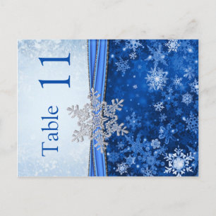 Zilveren sneeuwvlok op blauw Tafelnummer Briefkaar