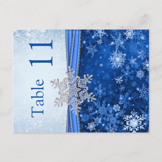 Zilveren sneeuwvlok op blauw Tafelnummer Briefkaar (Voorkant)